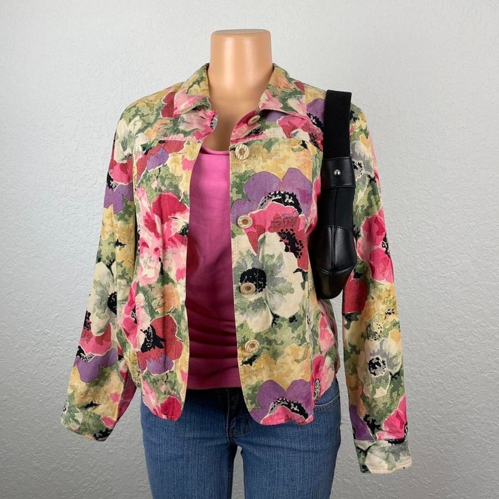 Vintage 90s Y2K Style Pink‎ Floral Blazer Jacket - Picture 2 of 4